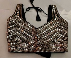 Embellished Black Blouse with Mirror Work