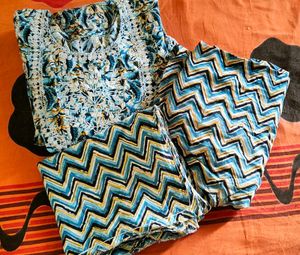 Stylish Blue & Yellow Printed Kurta Set