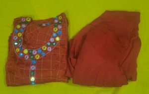Red Kurta Set with Mirror Work