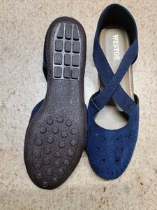 Stylish Navy Blue Cutwork Flats