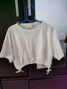 Cream Cropped Tie-Up Top