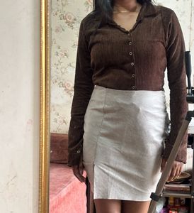Brown Corduroy Button-Up Top with beautiful skirt