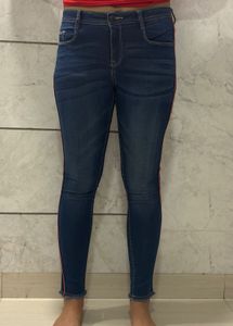 Stylish Blue Skinny Jeans with Side Stripe