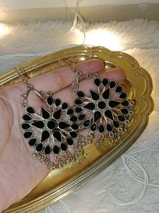 Elegant Black &amp; Silver Oxidized Earrings