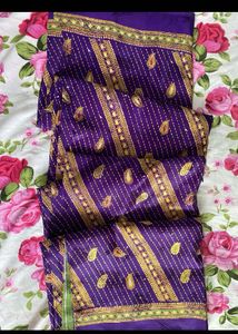 Vibrant Purple Saree with Gold Embroidery