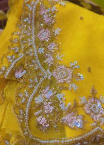 handwork yellow organza Saree