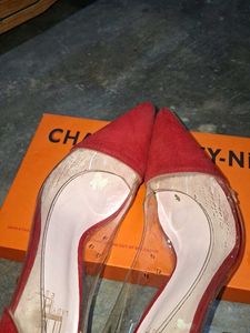 Red Suede Clear Panel Heels