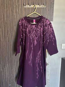 Purple Tunic with Pink Branch Print