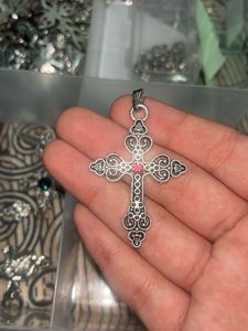 Cross Pendant Necklace pink diamond Charm