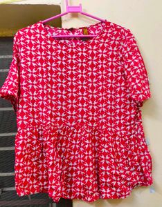 Red & White Printed Top