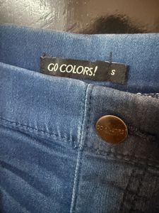 Go Colours| Blue Denim Skinny Jeans Side Stripes