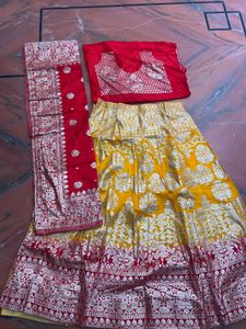 Vibrant Yellow &amp; Red Lehenga Choli Set