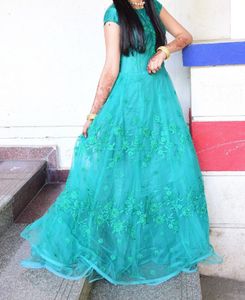 Elegant Teal Embroidered Gown