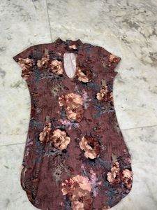 Floral Print Cutout Neckline Dress