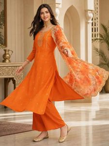 Vibrant Orange Kurta Set with Dupatta