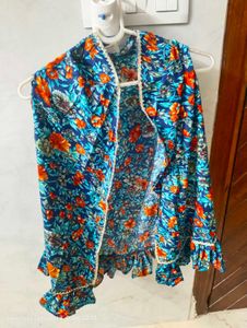 fresh piece Blue Floral Print Dupatta with Ruffle