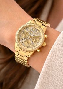 Gold Chronograph Watch with Rhinestones