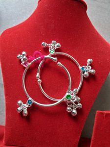 Silver Anklets with Colorful Stones