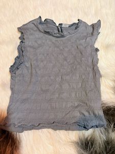 Gray Ruffle Trim Tank Top