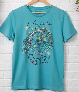 Blue T-Shirt with Bicycle Graphic
