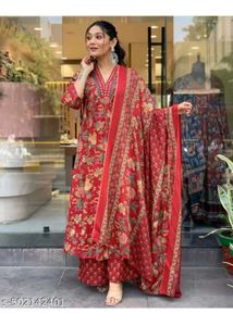 Elegant Red Floral Kurta Set