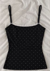 Black Polka Dot Cami with Lace Trim
