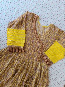 Yellow Printed Anarkali Kurta