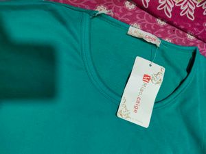 Cute Teal Heart Graphic Tee free size imported
