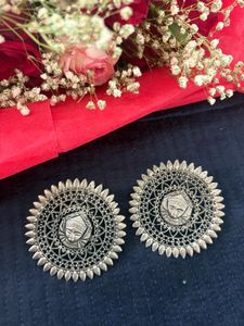 Designer Oxidized Silver Jhumkas