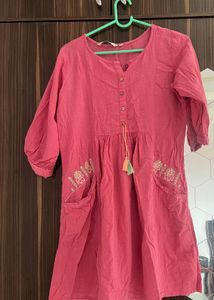 Pink Embroidered Kurta with Tassel Detail