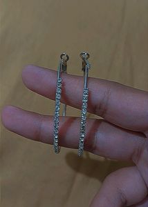 Silver Diamond Embellished Circular Hoop Earrings
