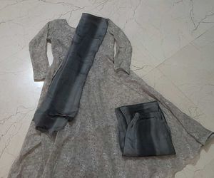 Grey color ethnic wear anarkali suit with pants an