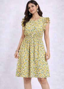 Floral Yellow Ruffled Dress