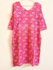 Vibrant Pink Floral Print Kurta Palazzo