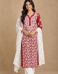 Red chicken kurta set