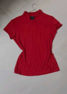 Vibrant Red Mock Neck Top