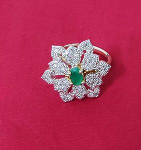 New Emerald & Zircon Adjustable Ring