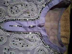 Embroidered Lavender sheer Kurta with spaghetti