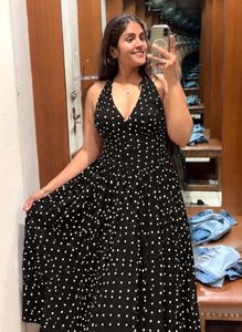 Black Polka Dot Halter Maxi Dress