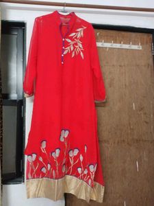 Red Embroidered Kurta