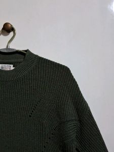 Army Green Dropped Shoulders Sweater
