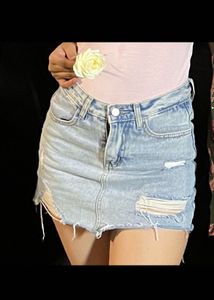 denim ripped skirt