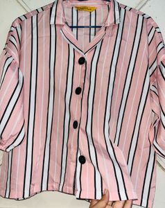 Pink Striped Puff Sleeve Top