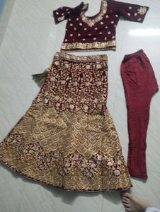 Maroon Velvet Lehenga Choli