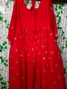 Red Ethnic Gown with Embellishments