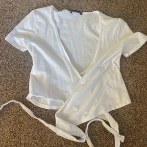 White Wrap Short Sleeve Top