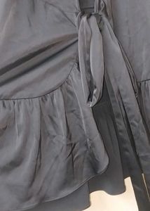 Chic Black Tie-Front Ruffle Dress