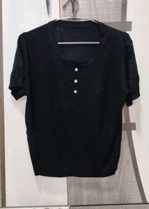 Chic Black Textured Button-Up Top