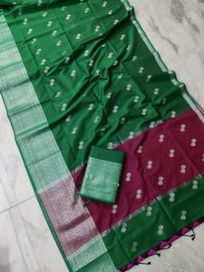Green &amp; Maroon Silk Allover Boota Saree