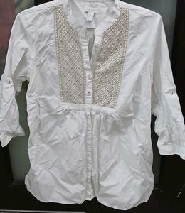 Elegant Embroidered White Cotton Tunic Top